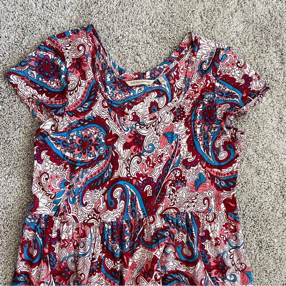 Soft Surroundings Red Blue Paisley Tiered Viscose Maxi Dress Small - Picture 4 of 14